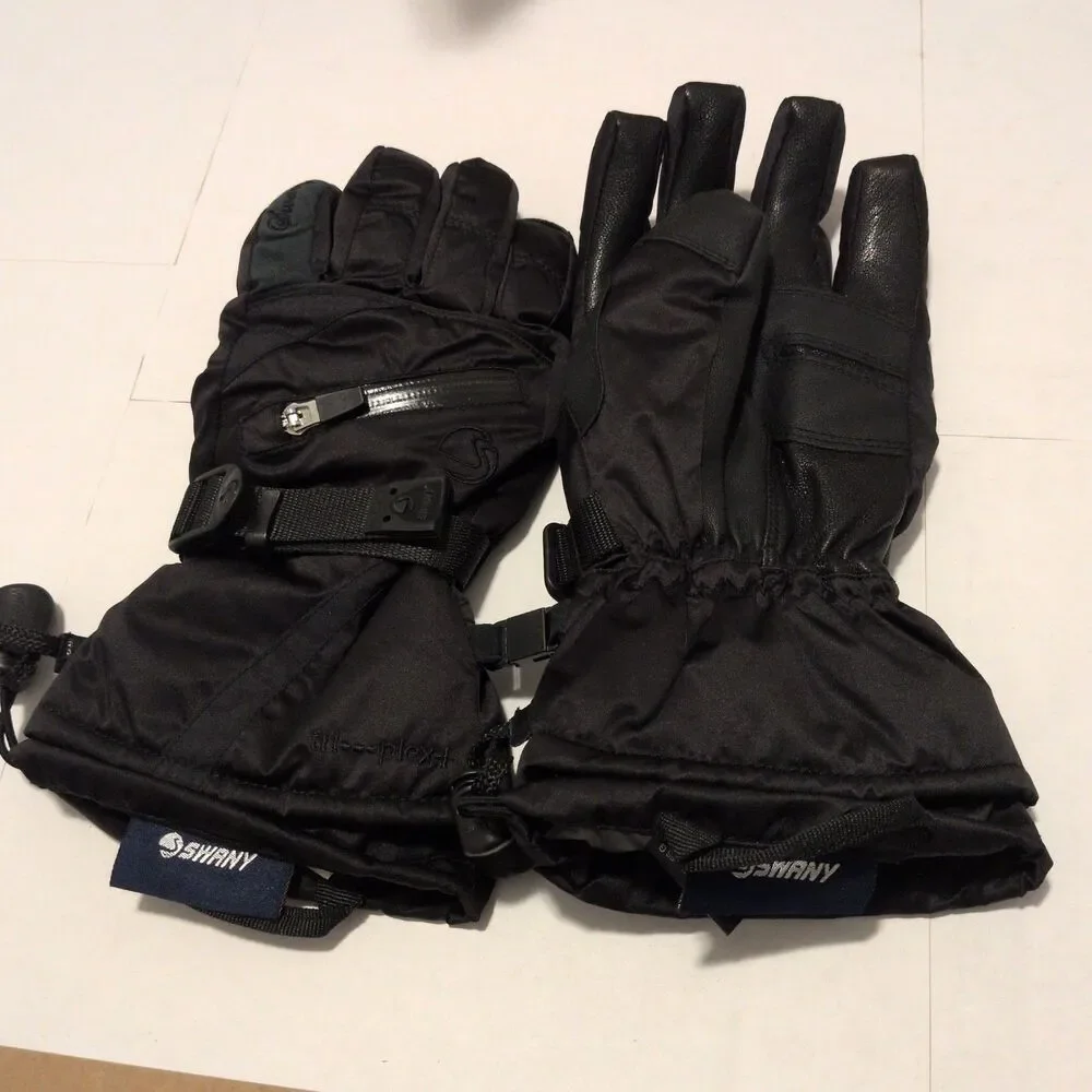 Swany Gloves Womens Large Black Leather Tri-Plex Insulated Ski Snow Winter